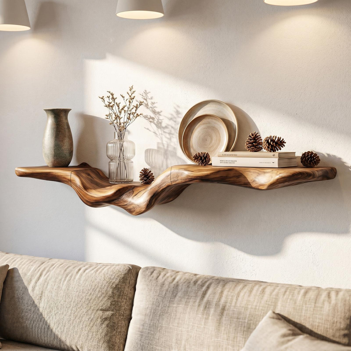 Rustic Floating Shelf With Natural Wood Flowing Form For Living Room SINLHAFL554