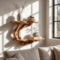 Handcrafted Floating Shelf With Sculptural Tree Form For Living Room Decor