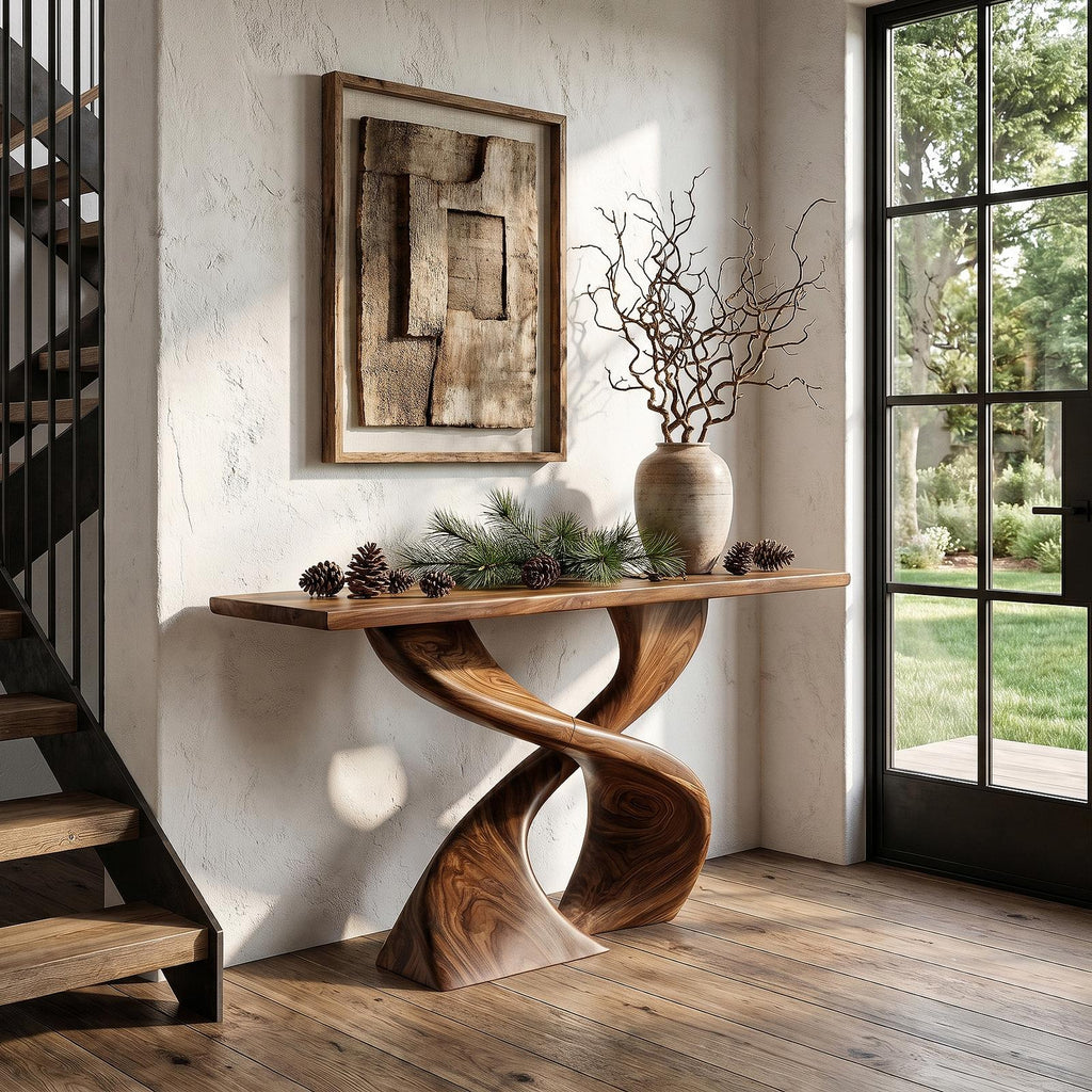 Sculptural Console Table With Twisted Tree Inspired Design For Hallway