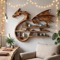 Medieval Dragon Wall Shelf With Sculptural Wooden Display Storage For Living Room