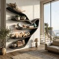 Sculptural Bookcase With Organic Open Shelving For Living Room Decor