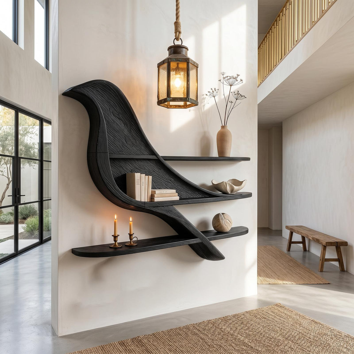 Organic Wave Bookshelf With Sculptural Wall Mounted Shelves For Living Room