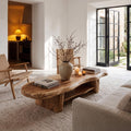 Nature Inspired Coffee Table With Sculptural Wood Base For Living Room