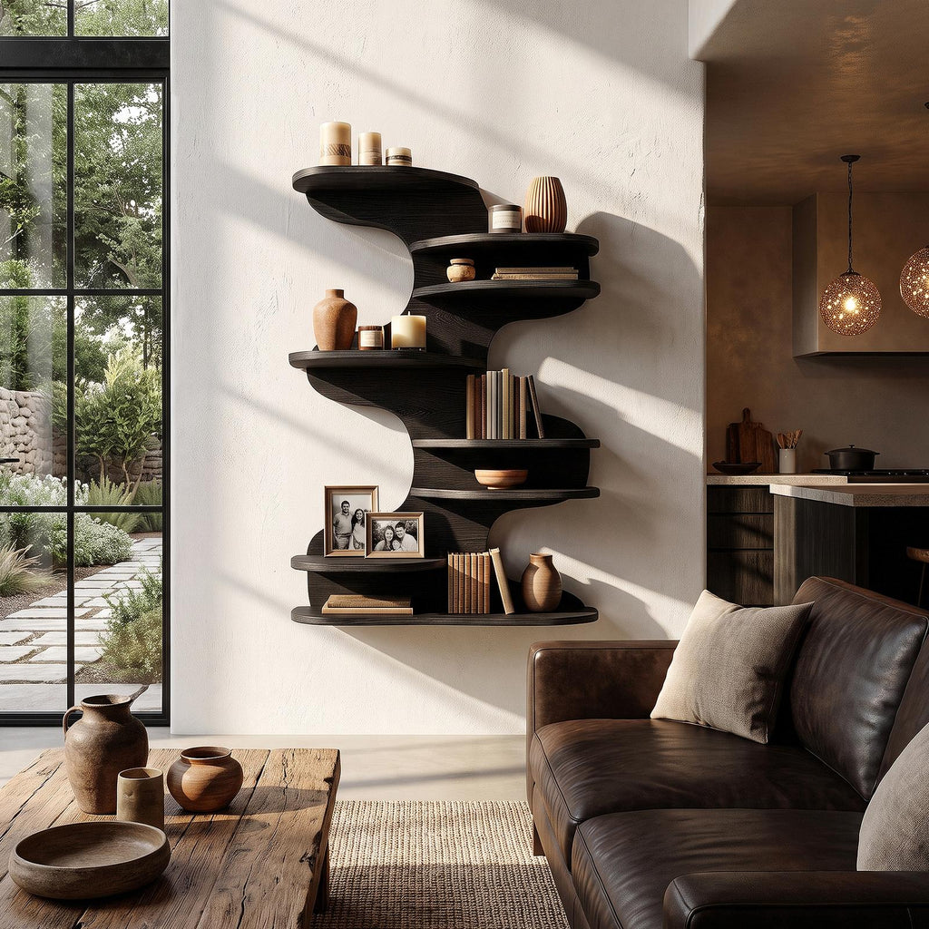 Modern Floating Shelf With Nature Inspired Tree Branch Form For Living Room