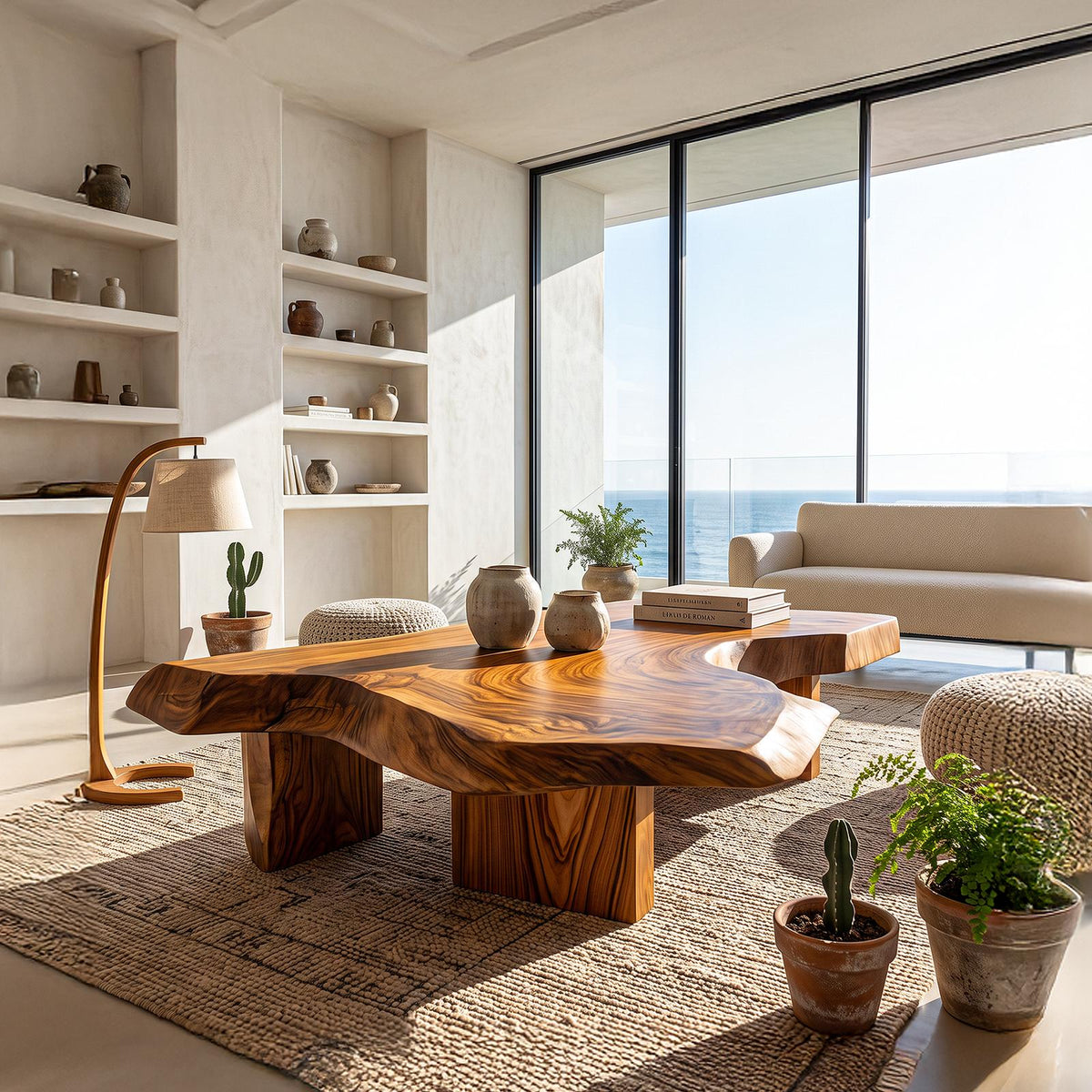 Modern Solid Wood Coffee Table With Sculptural Slab Top For Living Room SINLHACF421 SINLHACF421