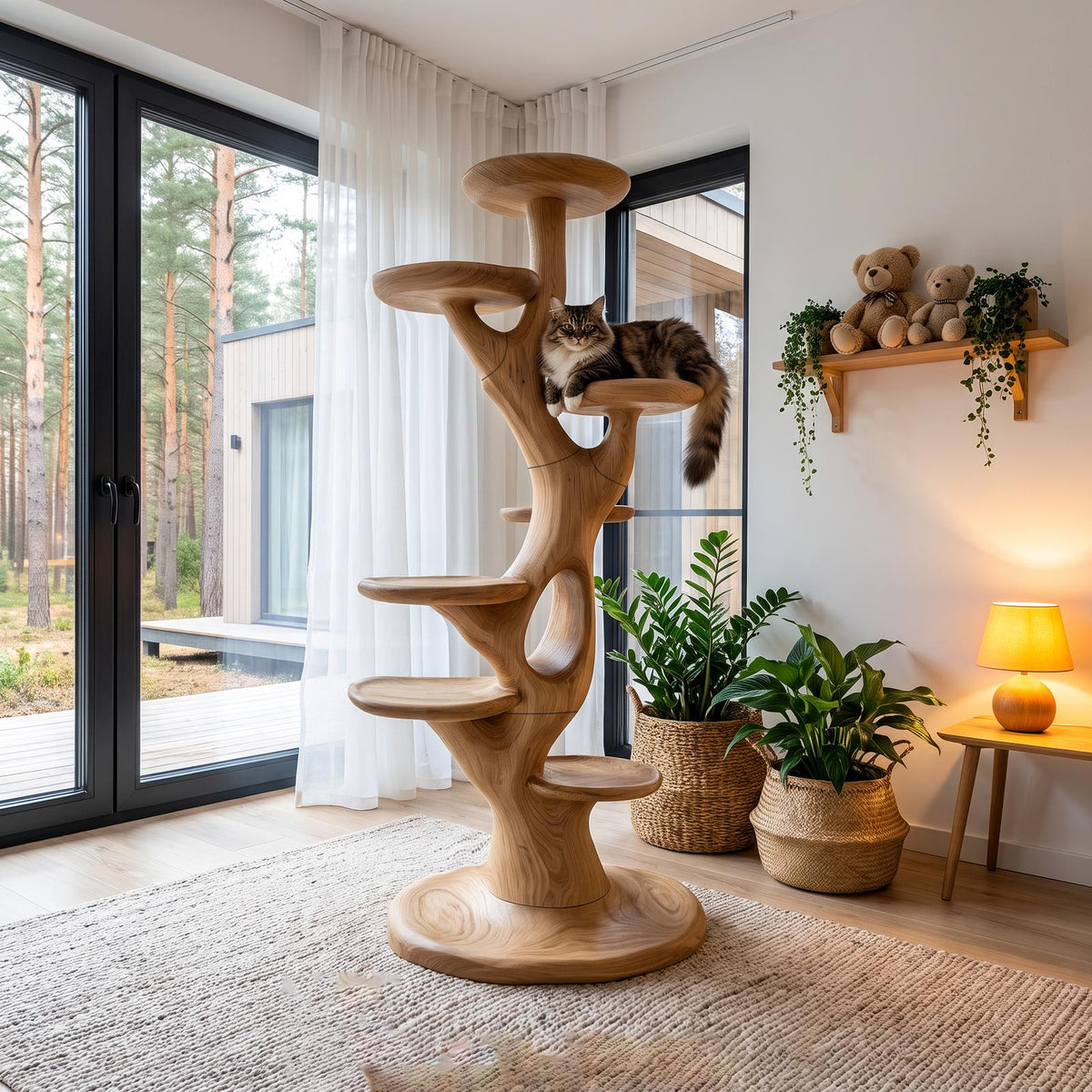 Sculptural Cat Tree With Multi Level Platforms For Indoor Cats