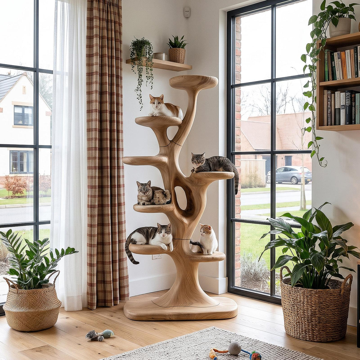Modern Tree Shaped Cat Tree With Multi Level Platforms For Indoor Cats