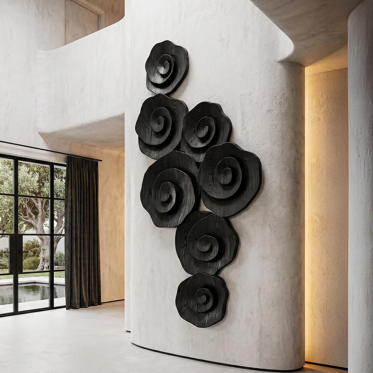 Contemporary Flower Wall Art With Sculptural Spiral Form For Entryway