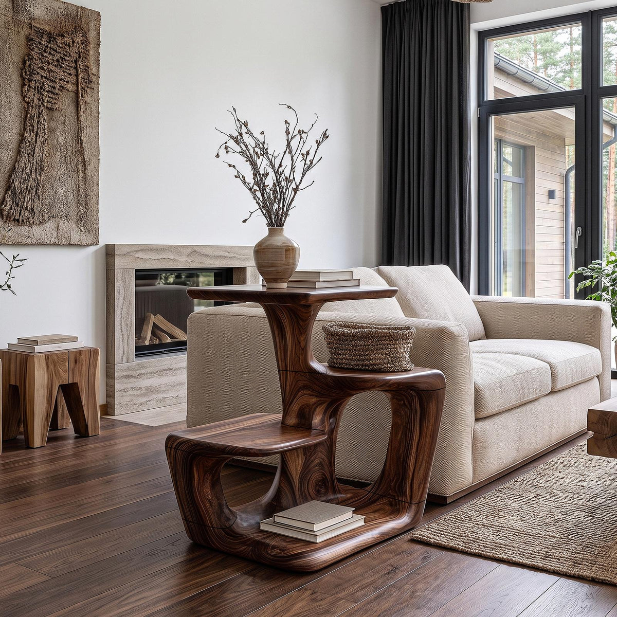 Modern Sculptural Side Table With Curved Form For Living Room