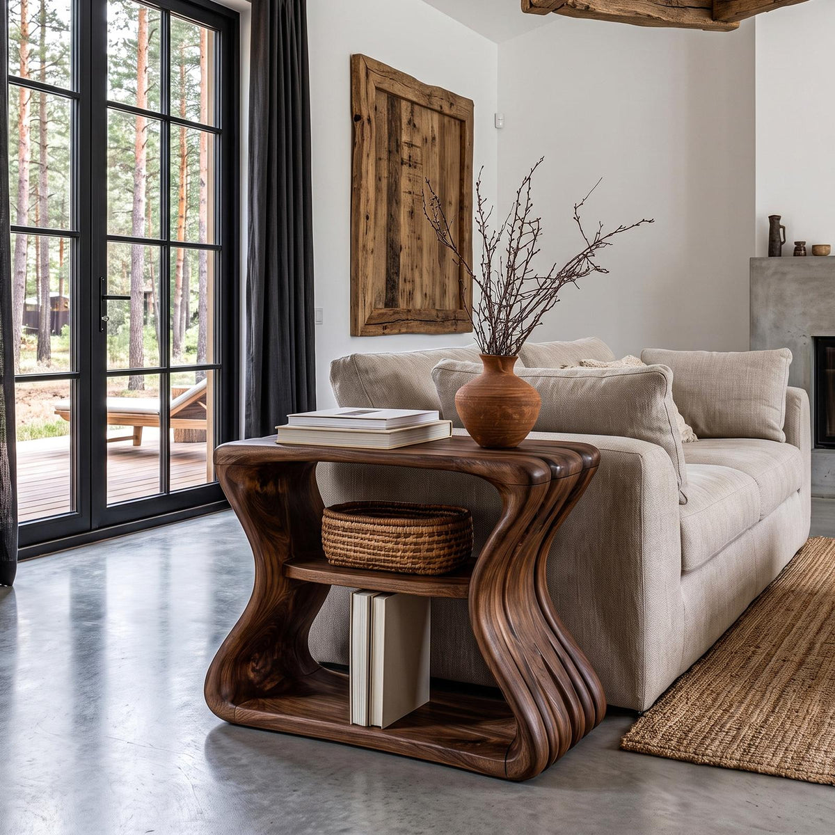 Contemporary Beside Table With Flowing Curved Frame For Living Room SINLHASTA312