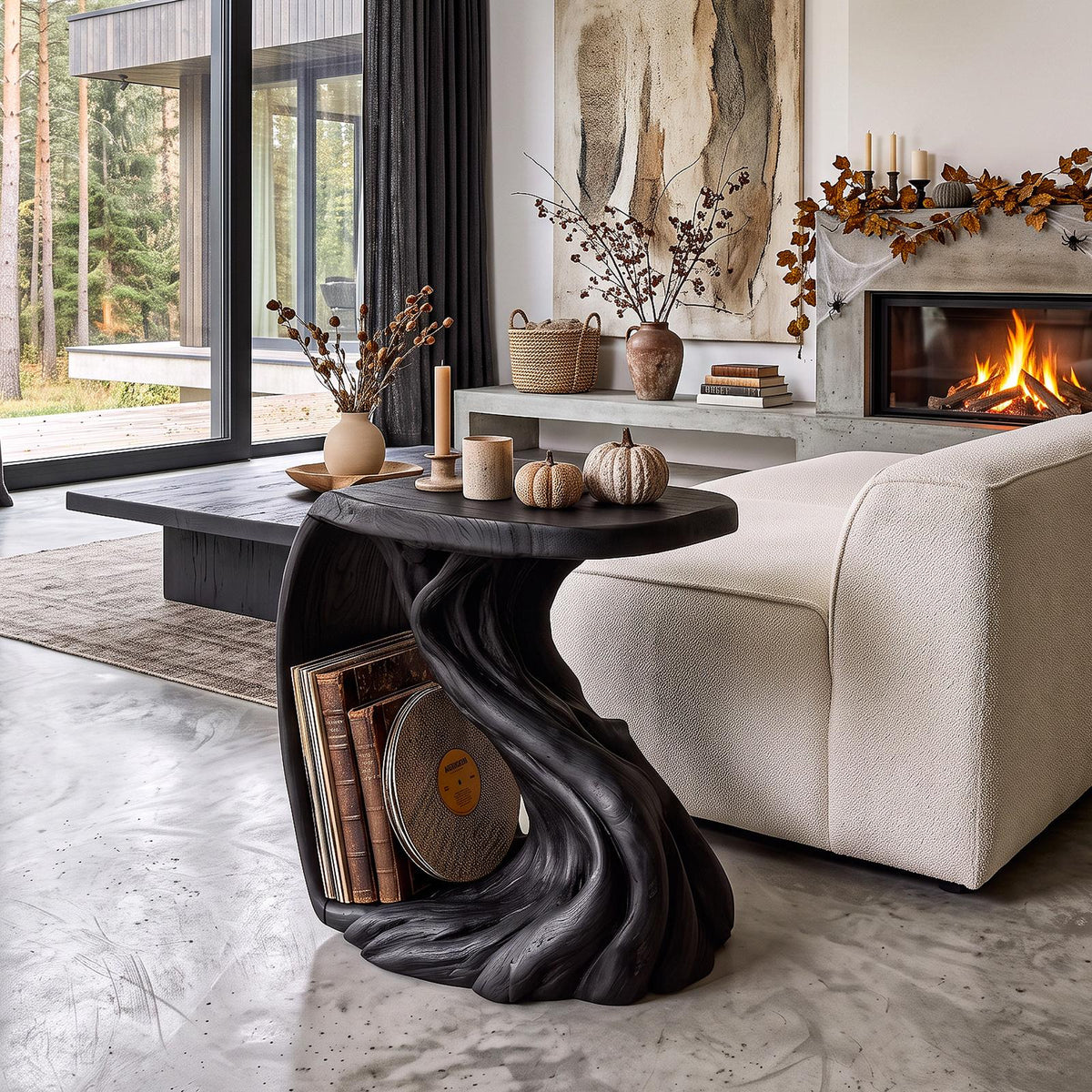 Rustic Beside Table With Halloween Inspired Twisted Base For Living Room
