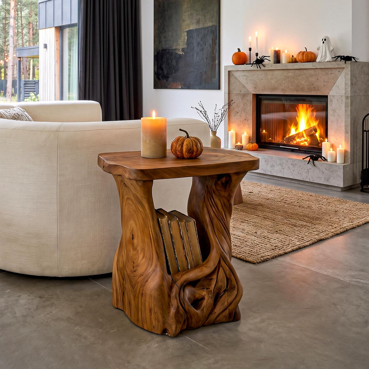 Modern Beside Table Halloween Inspired With Sculptural Tree Base For Living Room