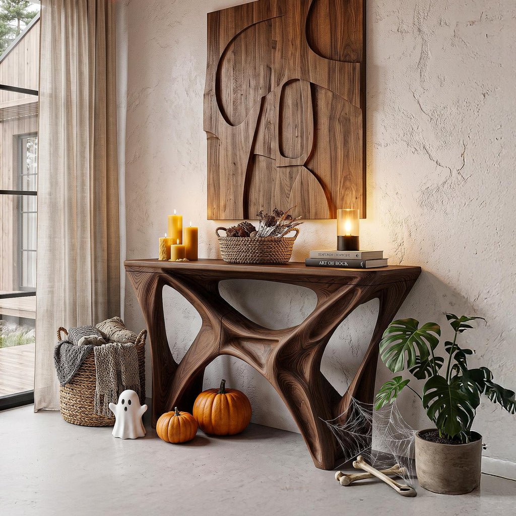 Gothic Halloween Console Table With Spider Web Inspired Base For Entryway