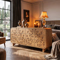 Minimalist All Wood Dresser With Subtle Leaf Carving And Soft Rounded Frame For Bedroom
