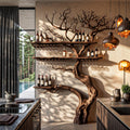 Farmhouse Wall Hanging Wine Rack With Rustic Tree Silhouette For Dining Room
