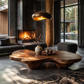 Rustic Walnut Coffee Table With Freeform Live Edge Top For Living Room