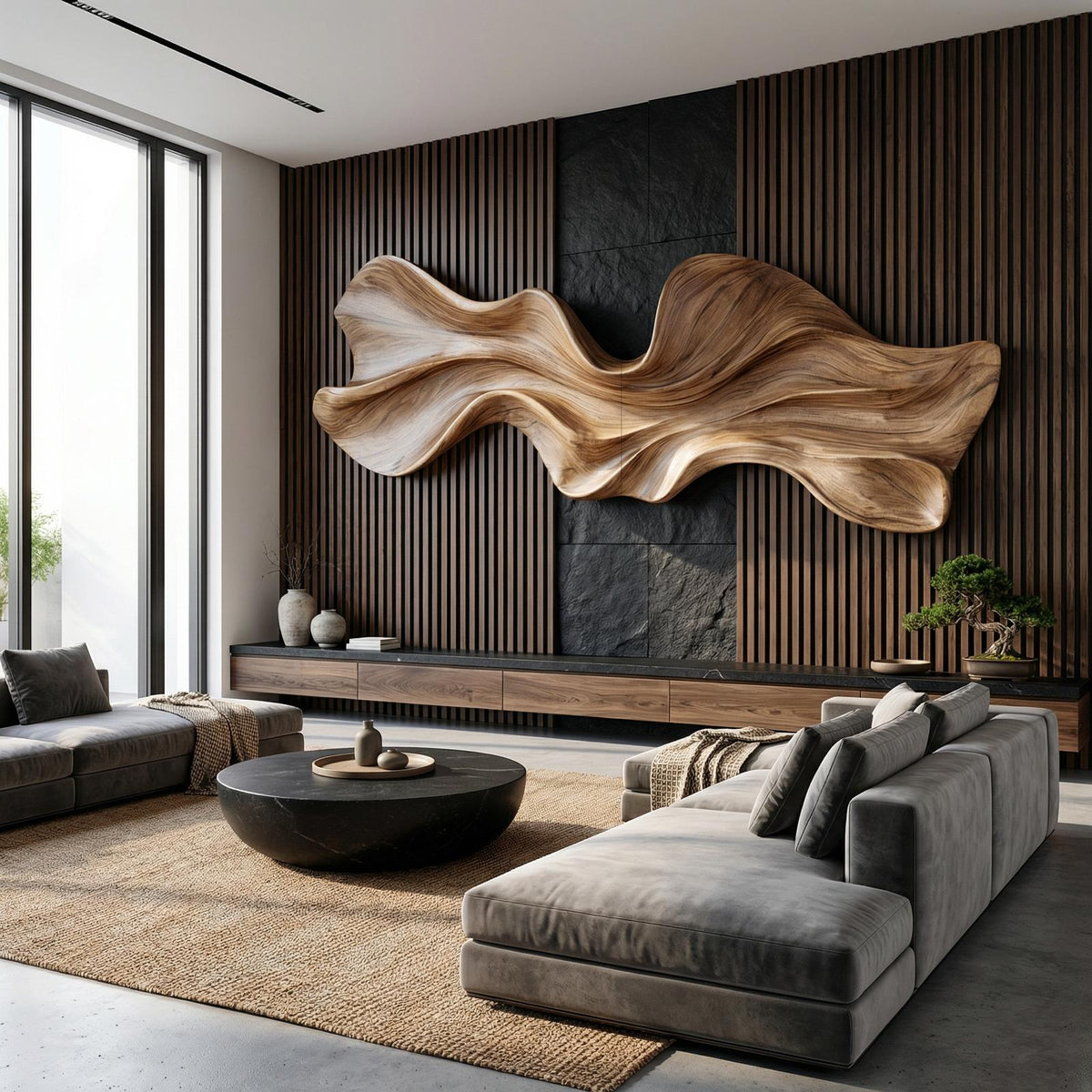 Spry Interior Modern Sculptural Wood Wall Decor, Handcrafted Abstract 3D Wooden Wall Art Panel for Office and Home Living Room, SINLHAWD062