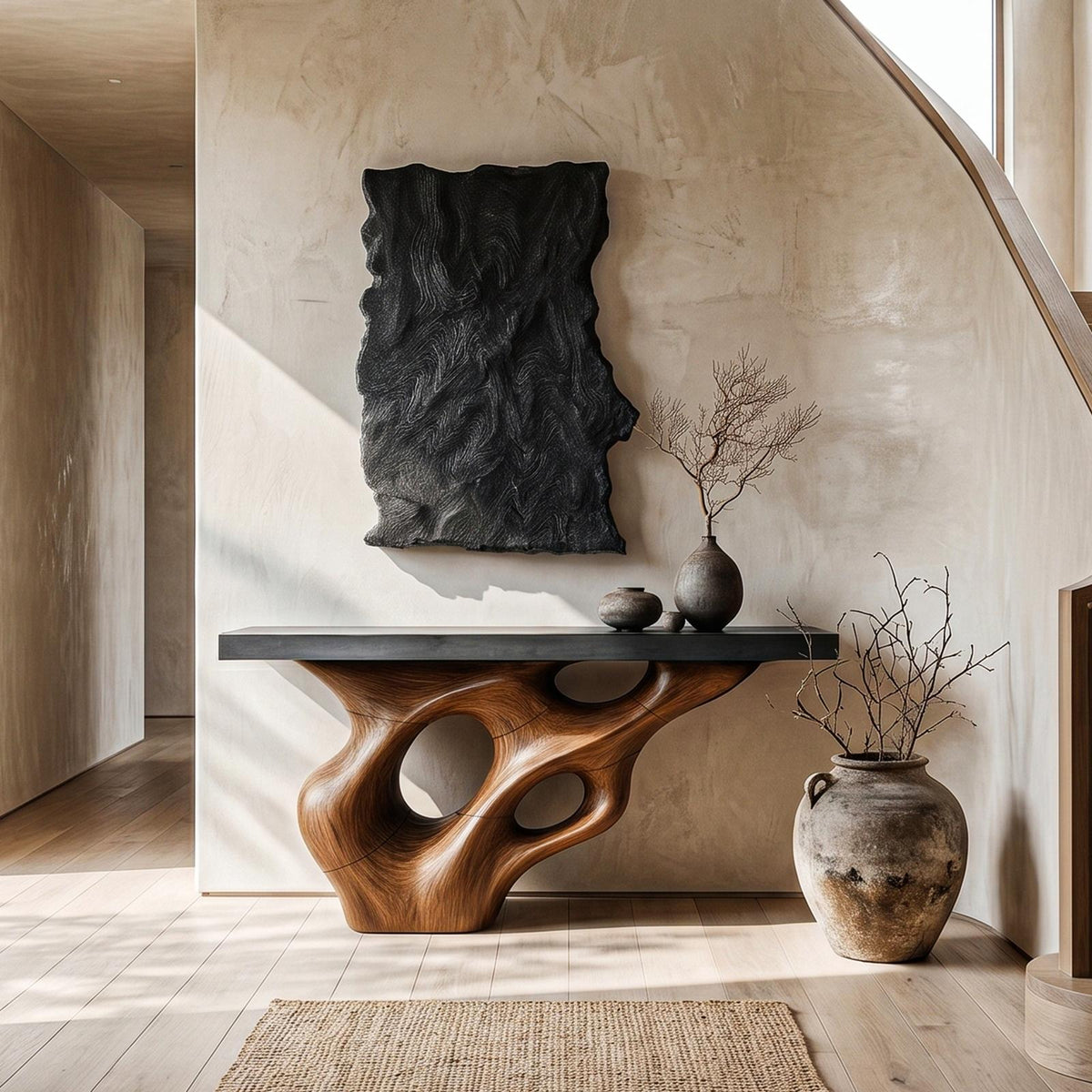 Spry Interior Live Edge Console Table, Sculptural Solid Wood Structure Entryway Foyer Sofa Table, SINLHACS580