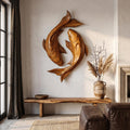 Contemporary Wood Wall Sculpture With Carved Koi Fish Design For Living Room And Office SINLHAWA143