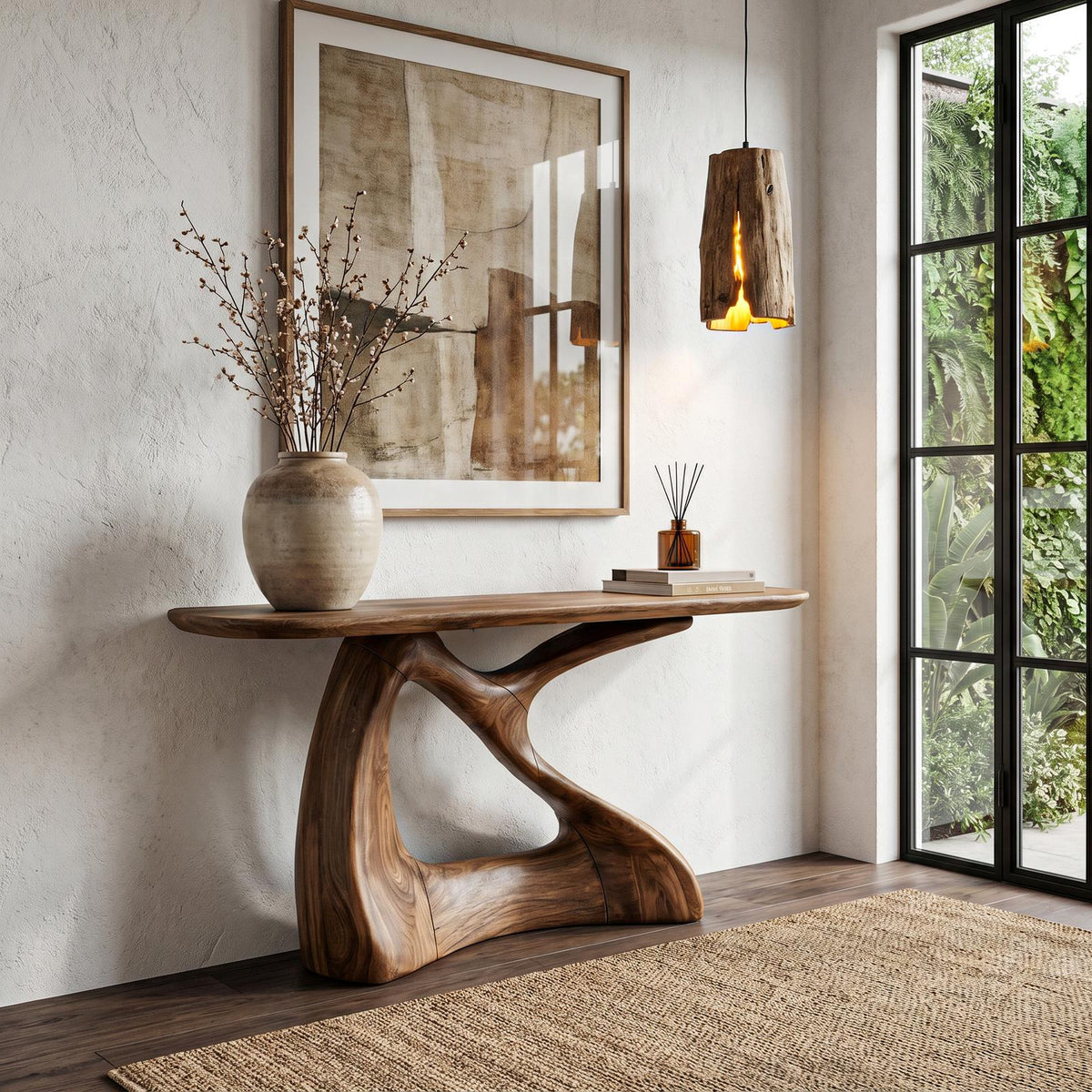 Spry Interior Sculptural Console Table, Handcrafted Twisted Wooden Base Entryway Sofa Table for Foyer, SINLHACS581