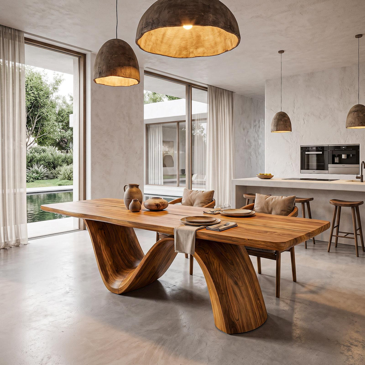 Modern Architectural Dining Table With Wing Pedestal Base For Dining Room