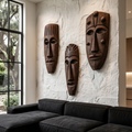 Hand-Carved Wooden Wall Art Set, Tribal Mask Decorative Wood Hanging Sculptures for Living Room & Entryway
