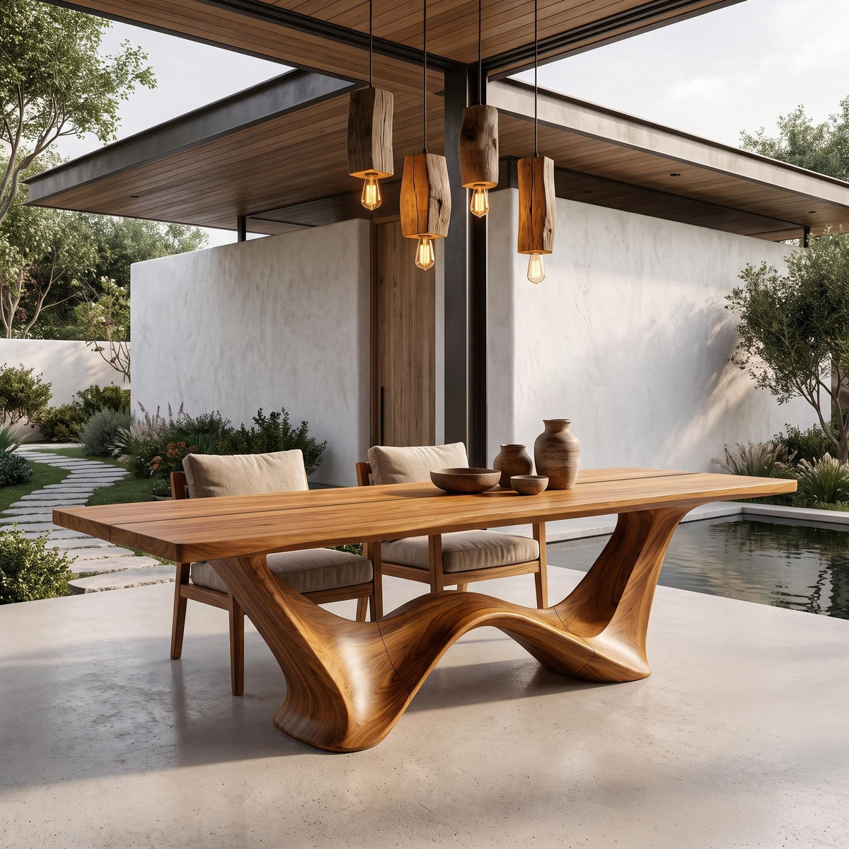 Contemporary Dining Table With Architectural Wave Design For Dining Room And Breakfast Nook