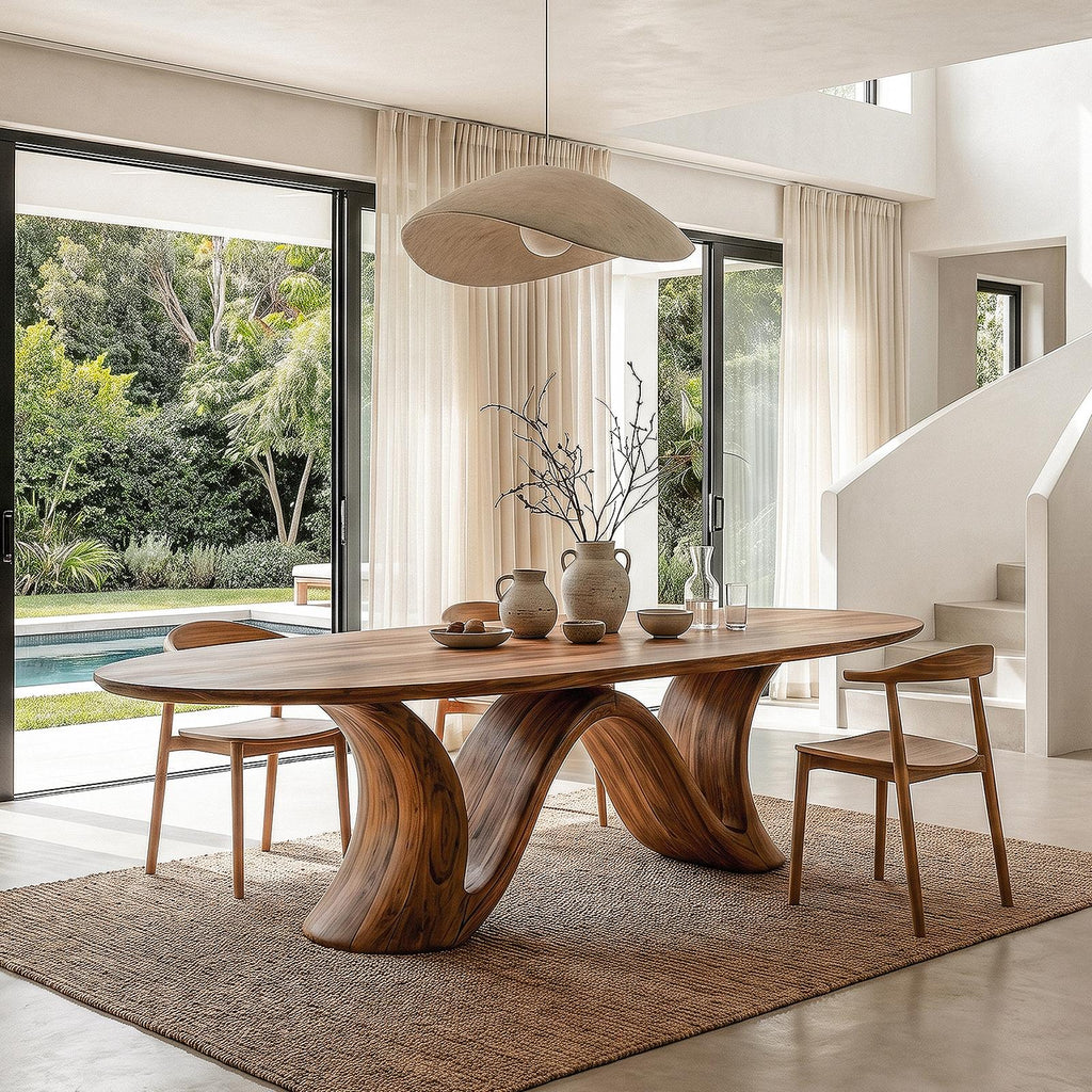 Organic Modern Round Dining Table, Handcrafted Solid Wood Pedestal Table for Dining Room & Kitchen