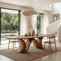Organic Modern Round Dining Table, Handcrafted Solid Wood Pedestal Table for Dining Room & Kitchen