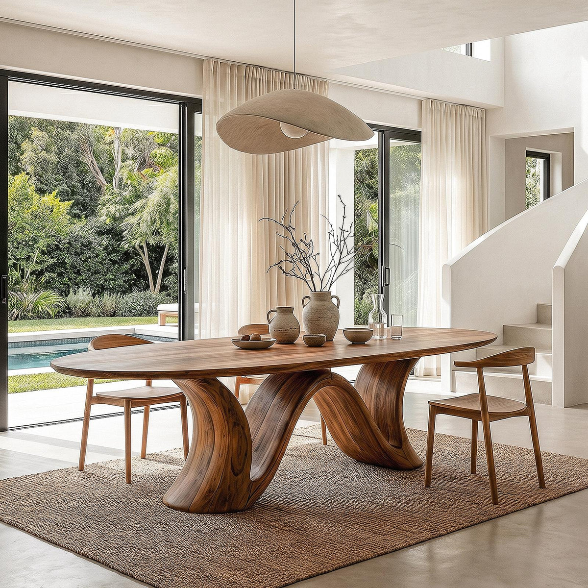 Organic Modern Round Dining Table, Handcrafted Solid Wood Pedestal Table for Dining Room & Kitchen