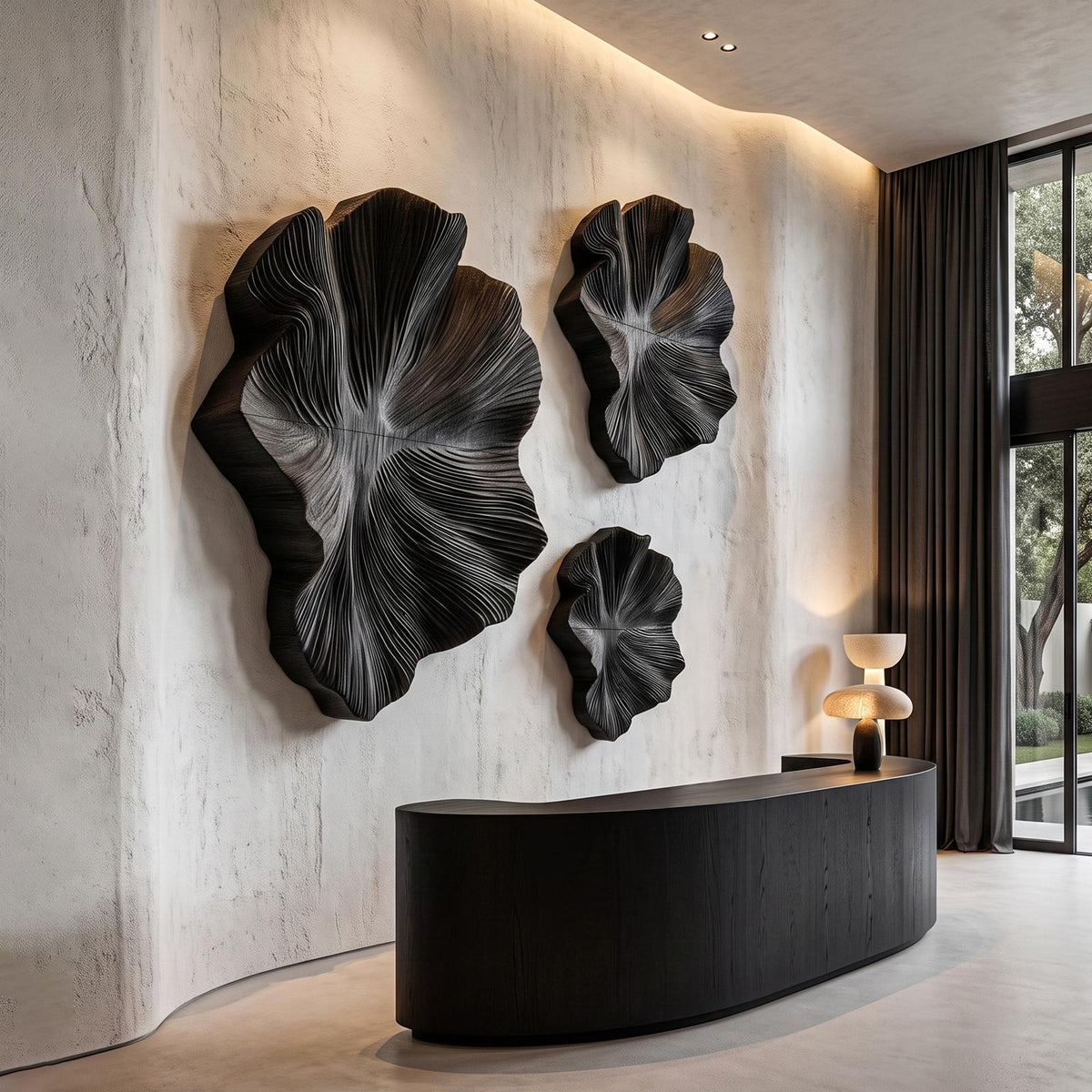 Contemporary Wood Wall Sculpture With Botanical Relief Design For Living Room And Hallway SINLHAWA140
