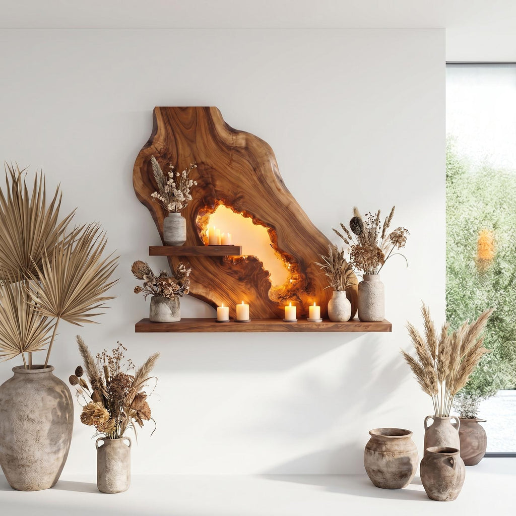 Sculptural Floating Wall Shelf, Modern Solid Wood Wave Display Ledge for Entryway, Living Room Art Decor