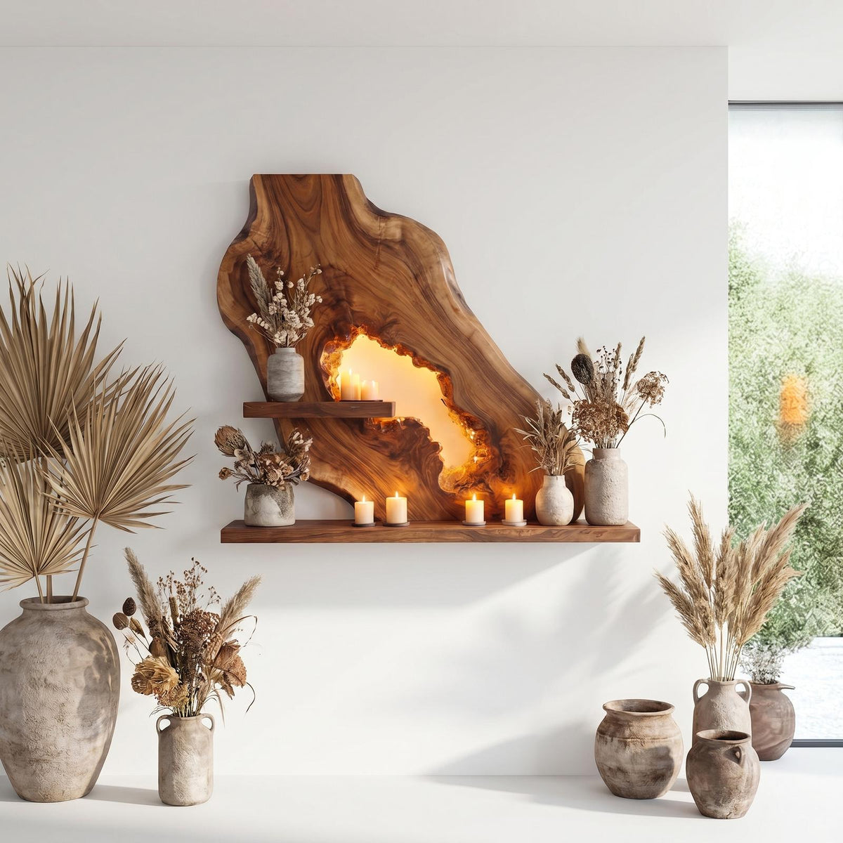 Sculptural Floating Wall Shelf, Modern Solid Wood Wave Display Ledge for Entryway, Living Room Art Decor