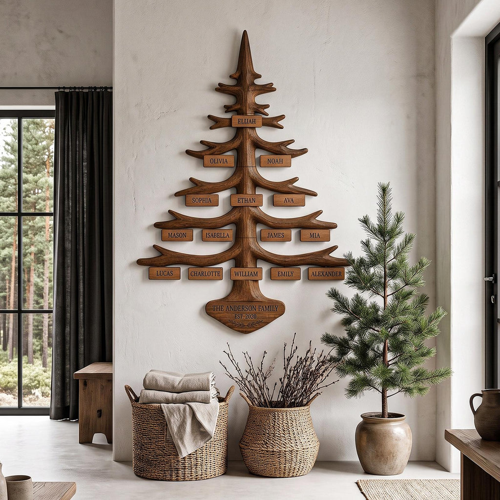 Organic Personalized Family Tree Wall Decor With Custom Name Plaques For Living Room And Entryway SINLHAWA151