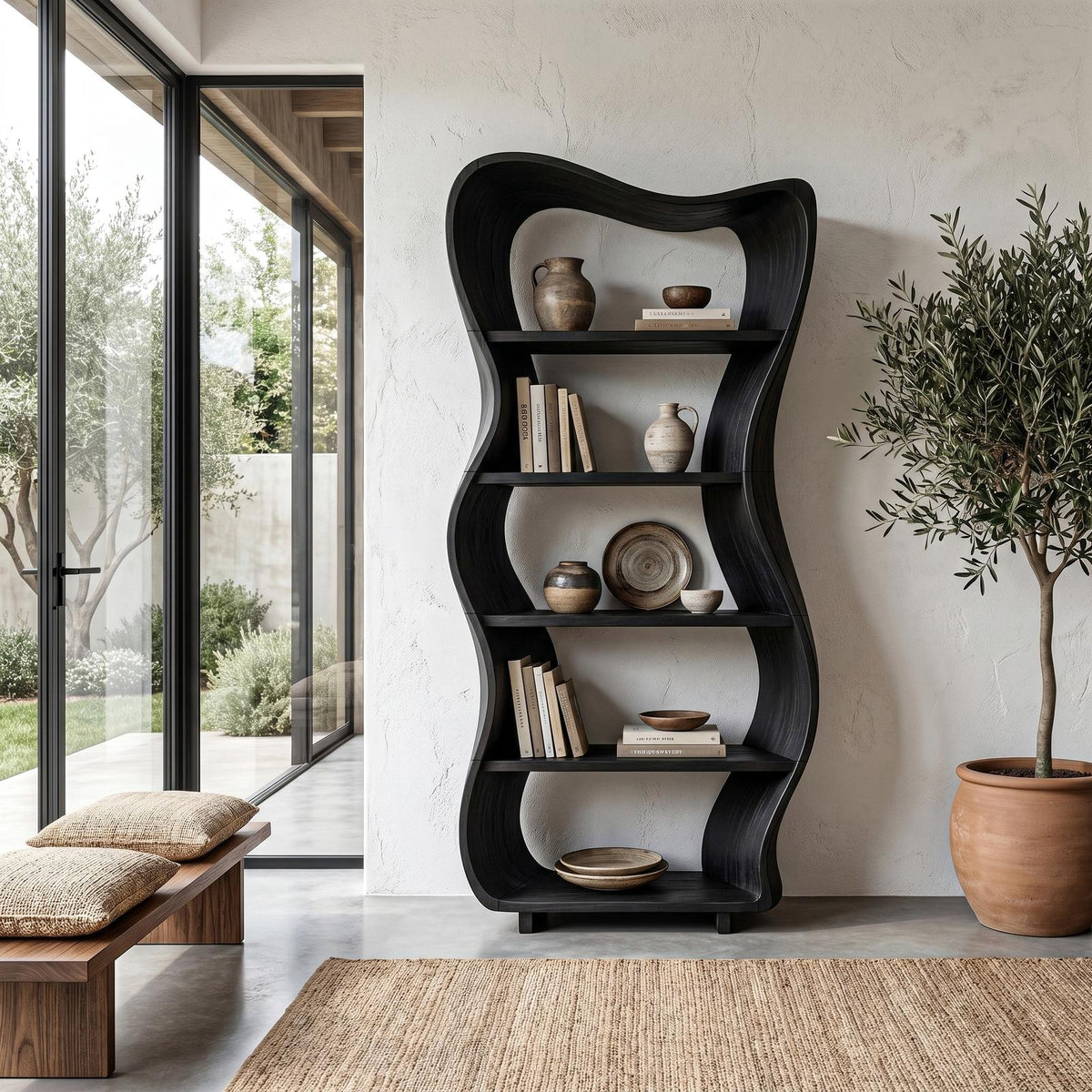 Sculptural Tree Shelf, Organic Solid Wood Bookcase and Display Rack for Living Room & Reading Corner