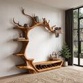 Rustic Tree Shoe Bench Wall Mounted Coat Rack For Entryway Hallway