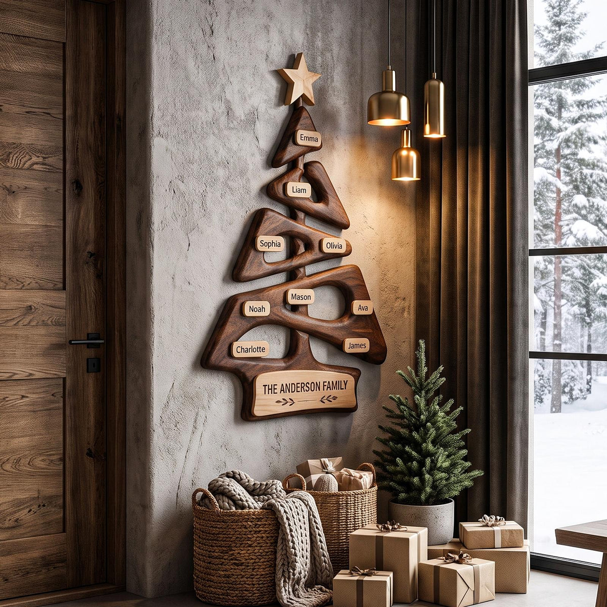 Organic Family Tree Wall Art With Custom Family Name Sign For Living Room And Foyer