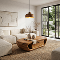 Modern Wood Coffee Table with Built-In Storage Shelf, Sleek Mid-Century Center Table for Living Room