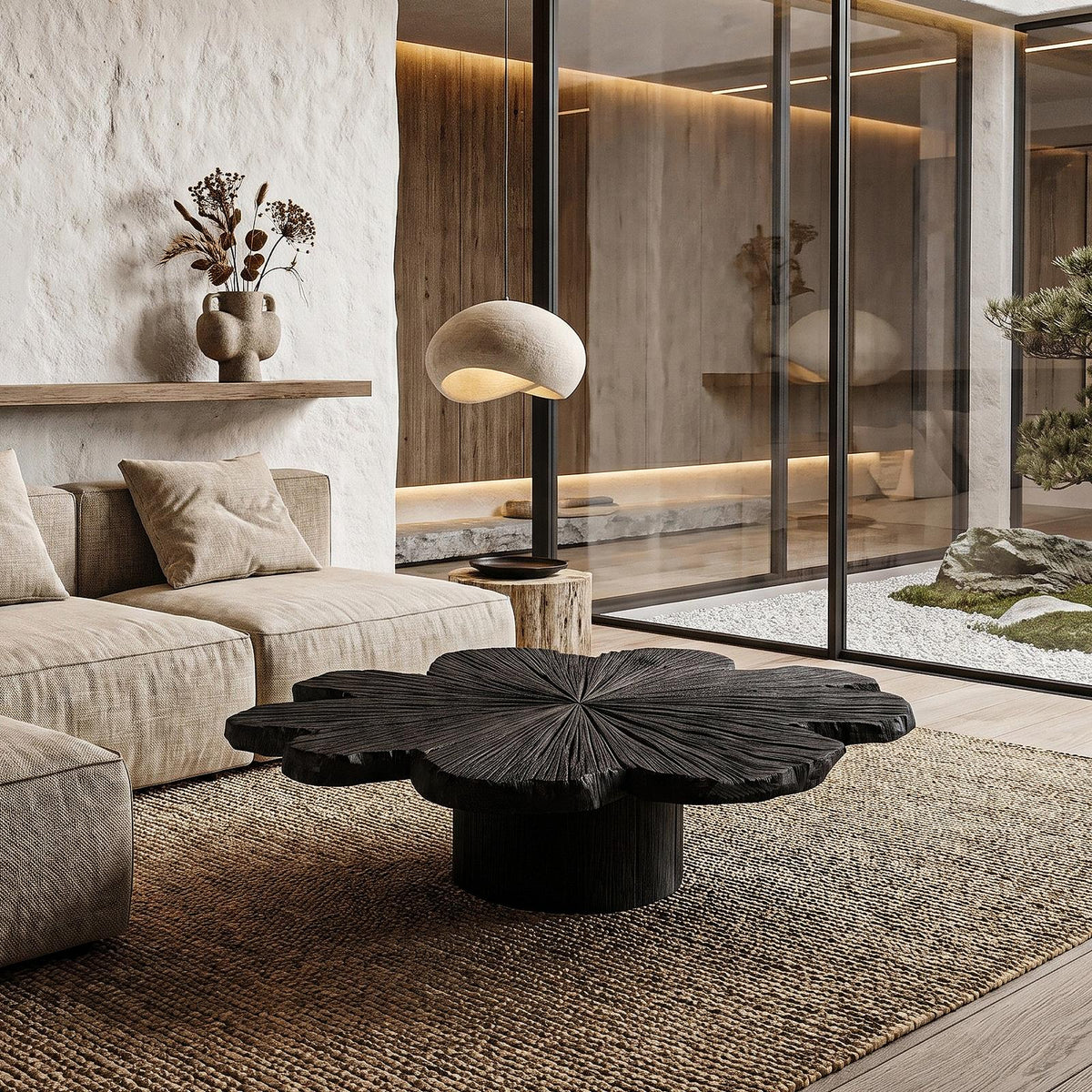 Teezano Modern Coffee Table with Sculptural Petal Inspired Design, Handcrafted Solid Wood Center Table for Living Room, SINLHACF387