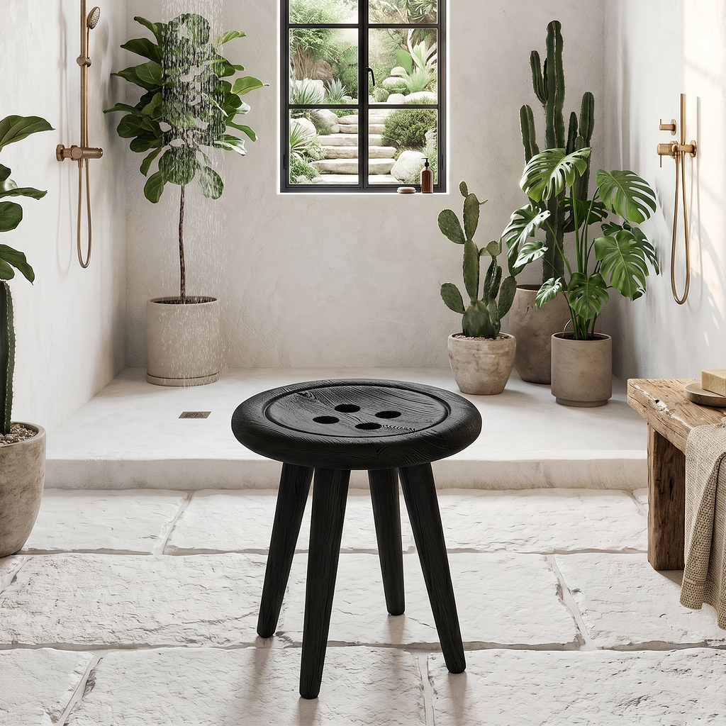 Modern Organic Wood Shower Stool, Handcrafted Waterproof Spa Bath Seat Bench for Contemporary Luxury Bathroom