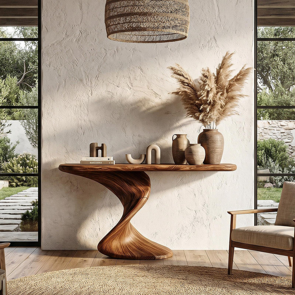 Rustic Console Table with Handcrafted Twisted Solid Wood Base, Narrow Entryway & Hallway Accent Table