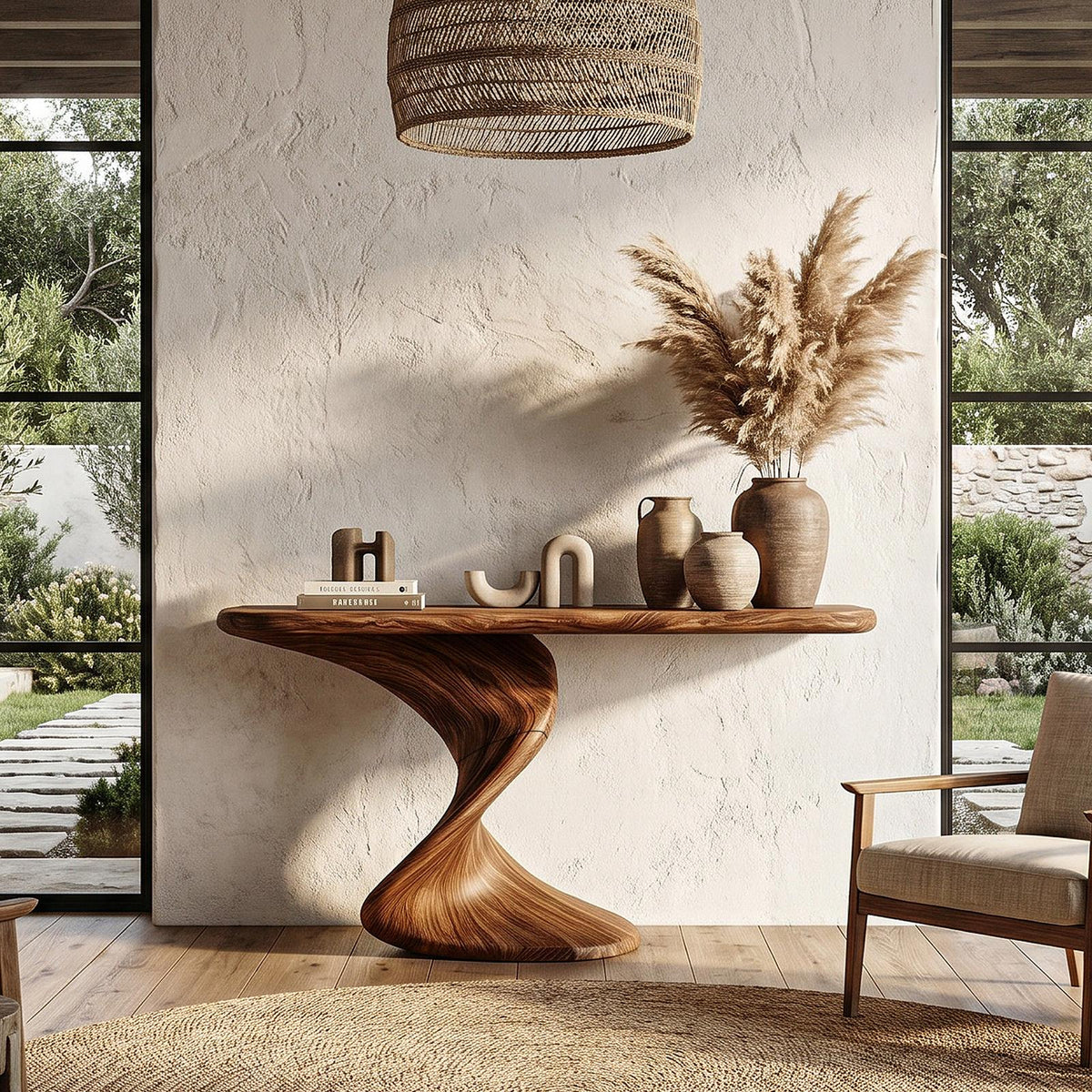 Rustic Console Table with Handcrafted Twisted Solid Wood Base, Narrow Entryway & Hallway Accent Table