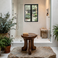 Rustic Solid Wood Bath Stool with Chunky Legs, Waterproof Spa Shower Bench Seat for Country Style Bathroom