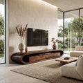 Organic TV Cabinet, Curved Solid Wood Media Console Table with Built-in Drawer Storage for Living Room
