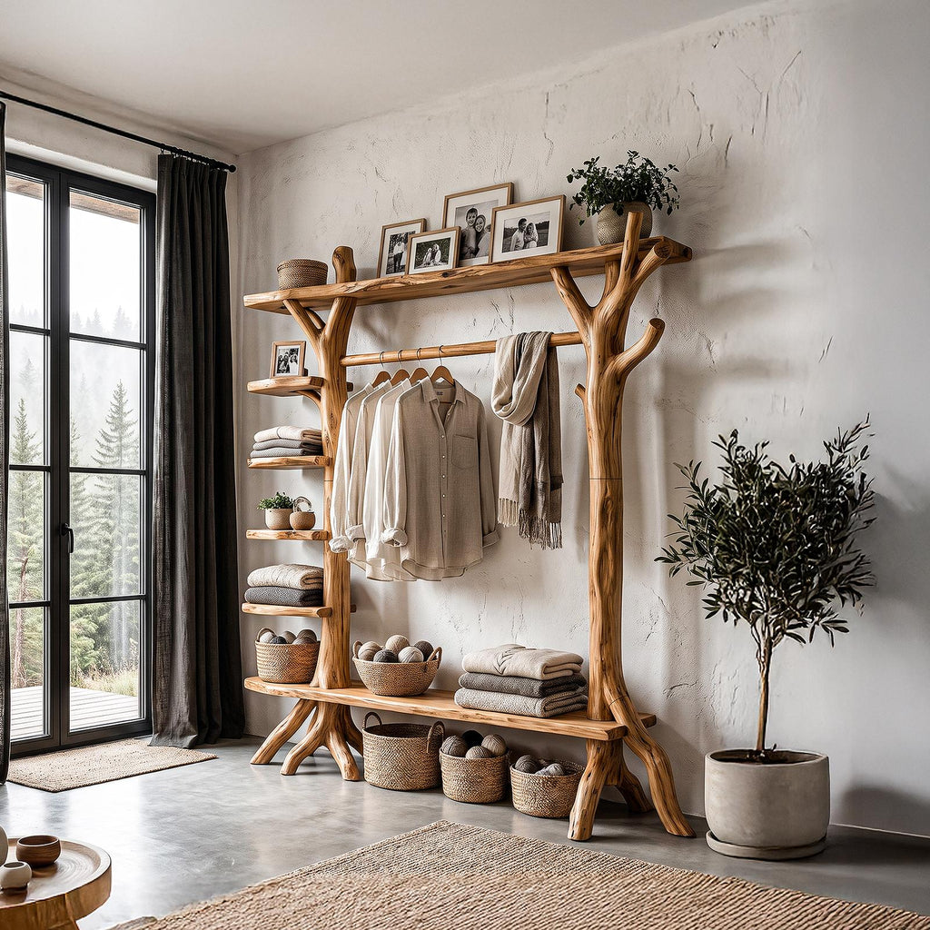 Rustic Tree Coat Rack Storage Organizer For Entryway Hallway