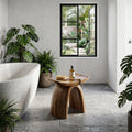 Organic Modern Solid Wood Shower Stool, Sculptural Base Waterproof Bath Seat Bench for Luxury Bathroom Spa