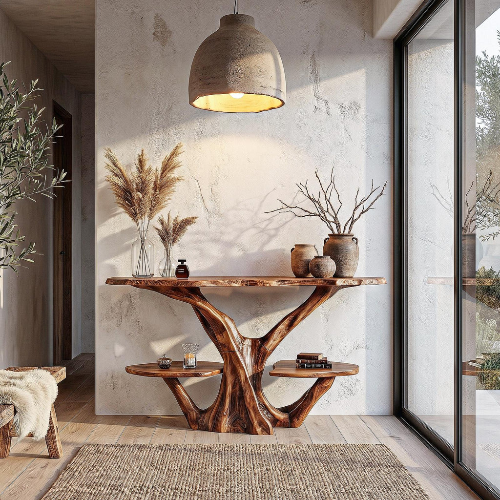 Organic Console Table, Natural Tree Branch Shaped Solid Wood Base Accent Table for Entryway Foyer & Living Room