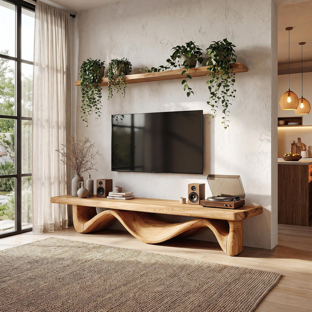 Organic Open Loop TV Cabinet Solid Wood Media Console For Living Room