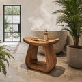 Organic Solid Wood Bath Stool, Handcrafted Pedestal Waterproof Shower Seat for Bathroom Spa and Vanity Decor