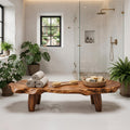 Organic Live Edge Solid Wood Shower Bench, Waterproof Spa Bath Seat Stool for Luxury Bathroom and Wet Room